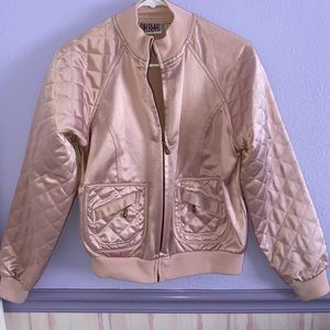 Pink satin varsity jacket